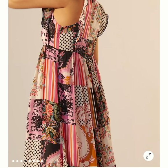 NWOT Ruffled Patchwork Midi Dress 4 - Picture 5 of 5